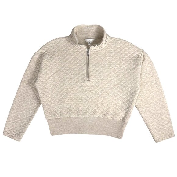 Quilted Quarter Zip Sweatshirt Banana Republic Factory Oatmeal Heather - Picture 5 of 14